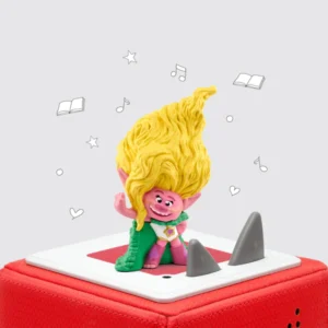 Plastic troll figure on red audio box.