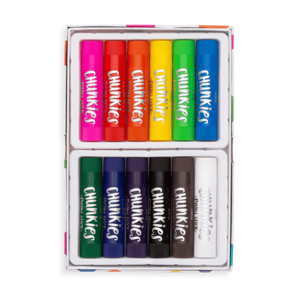 Box of colorful Chunkies paint sticks.
