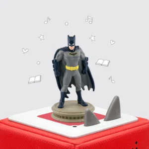 Batman figure on red audio storytelling box