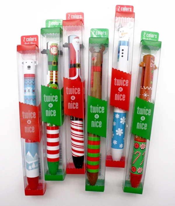 Holiday-themed pens in festive packaging