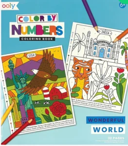 Color by numbers world landmarks coloring book.