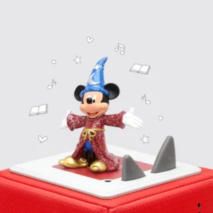 Toy figure of mouse wizard on speaker box.