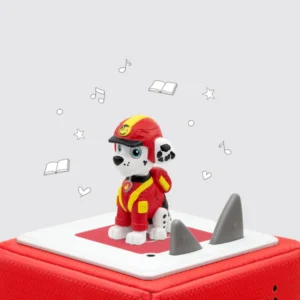 Toy dog in firefighter uniform on speaker.