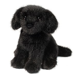 Plush black puppy toy with fluffy fur