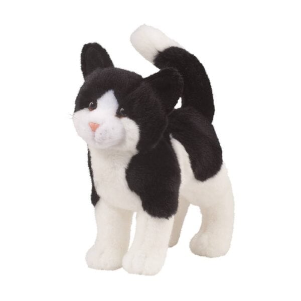 Black and white plush cat toy