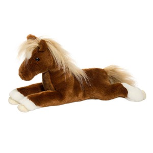 Brown plush horse toy with white mane