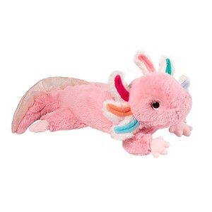 Pink plush axolotl toy with colorful gills