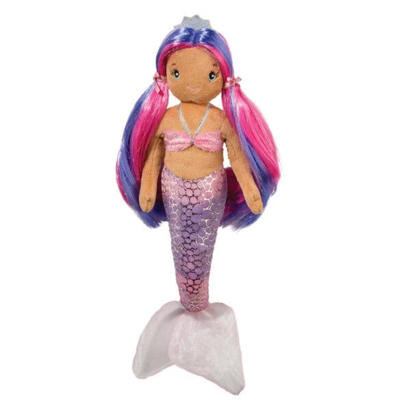 Colorful mermaid doll with pink and blue hair.