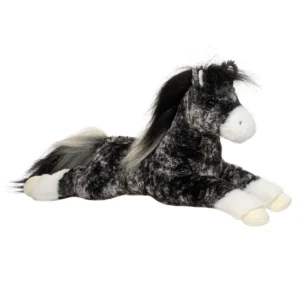 Gray plush horse lying down