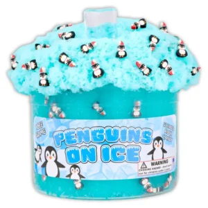 Blue slime with tiny penguin figures.