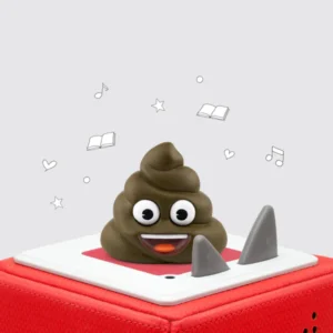 Smiling poop figure on red audio box