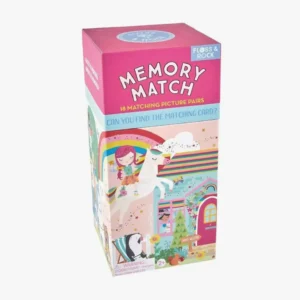 Memory match game box with unicorn illustration.
