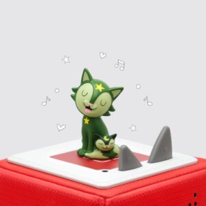 Figurine on red box with musical notes.