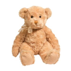 Soft brown teddy bear with ribbon