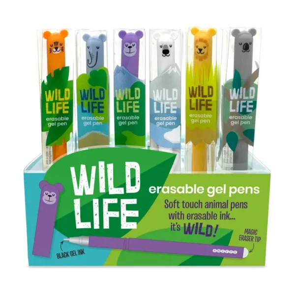 Wildlife themed erasable gel pens display