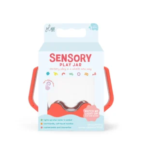 Sensory play jar with colorful handles and packaging.