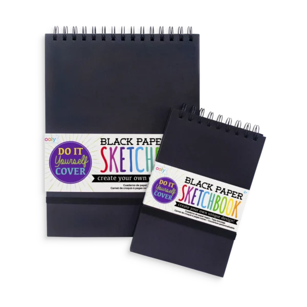Black paper sketchbook, DIY cover, two sizes.