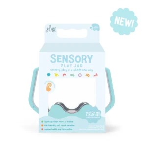 Sensory play jar with lights and soft handles.