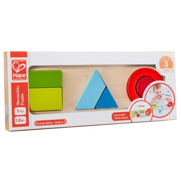 Hape geometric puzzle toy for toddlers, 7 pieces.