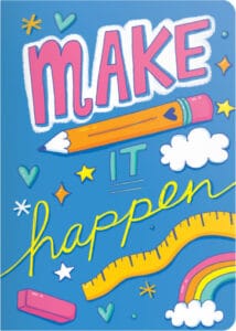 Colorful illustration with 'Make it happen' message.