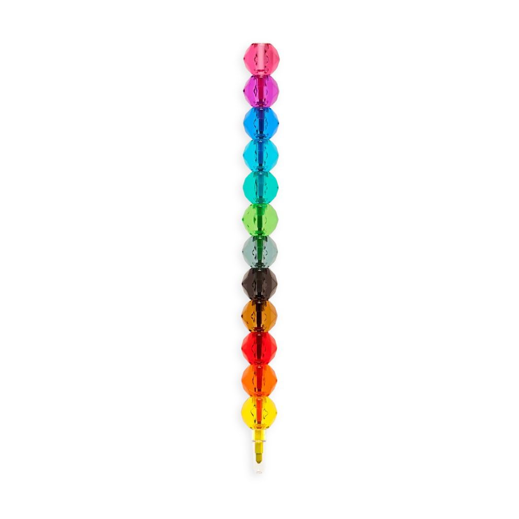 Colorful stacking crayons in a vertical column.