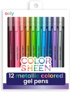 Pack of 12 metallic colored gel pens.