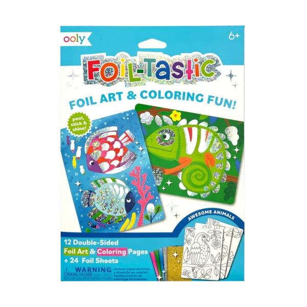Foil art kit with colorful animal designs.
