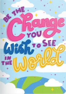 Inspirational quote on colorful background with clouds.