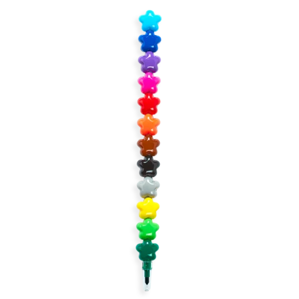 Multicolor stacking star-shaped crayons in vertical line