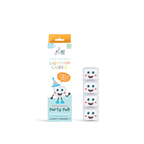 Water-activated light-up cubes, fun design packaging.