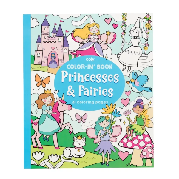 Coloring book with princesses and fairies illustration.