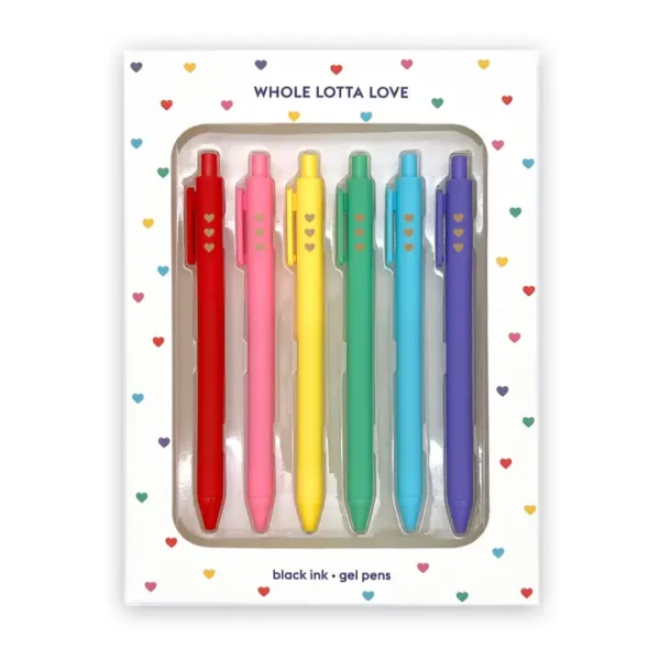 Colorful gel pens set in packaging.