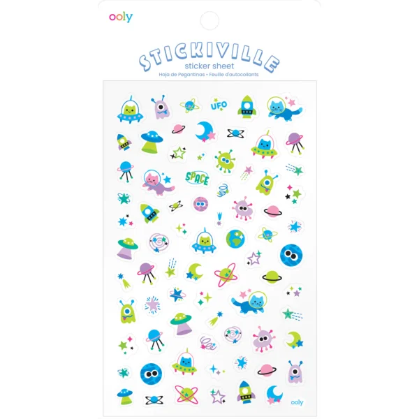 Colorful alien and space-themed sticker sheet