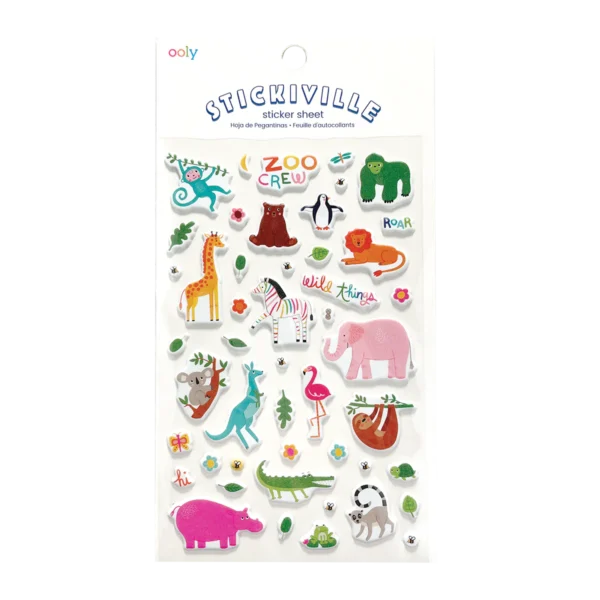 Animal stickers sheet with zoo theme and colors.