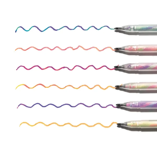 Colorful gel pens drawing wavy lines