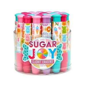 Colorful Sugar Joy Clickit Erasers in container
