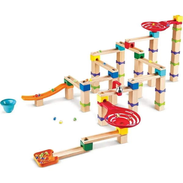 Colorful wooden marble run toy set for kids