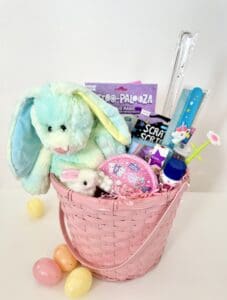 Easter basket with bunny toys and treats