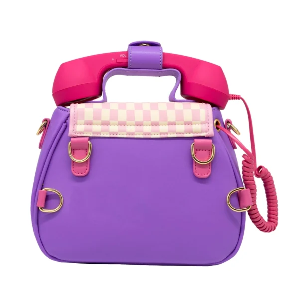 Purple handbag resembling retro pink telephone.
