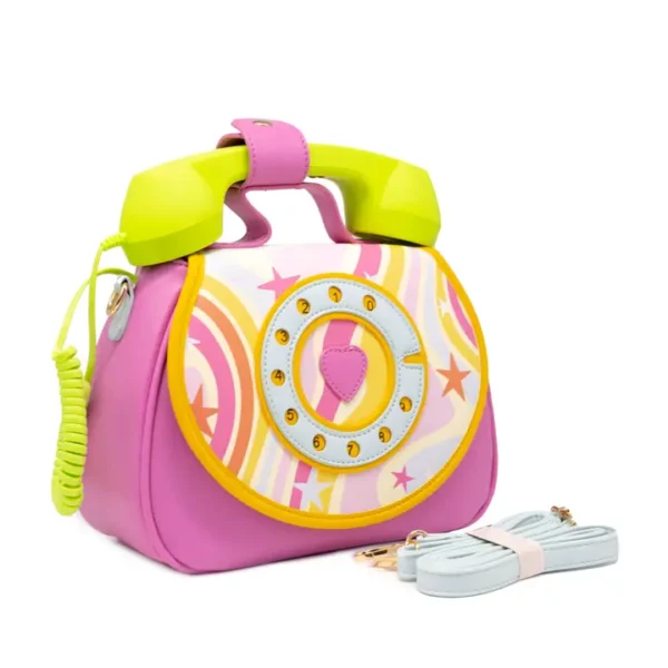 Colorful handbag shaped like a retro telephone