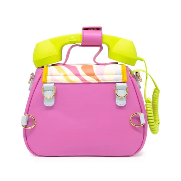 Pink handbag with phone handle design.