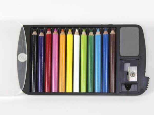 Colorful pencil set with sharpener and eraser