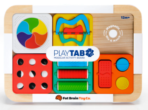 Colorful modular activity board for toddlers.