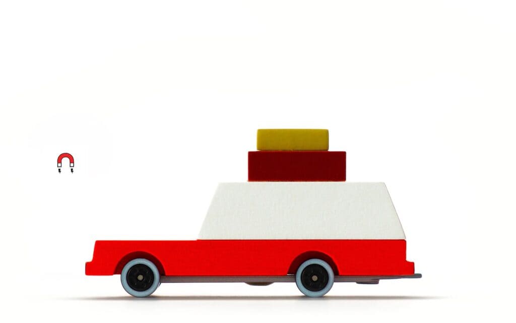 Colorful toy car with blocks and magnet.
