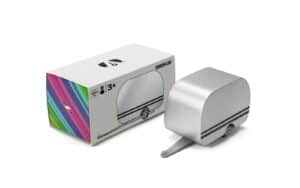 Miniature silver trailer toy with packaging
