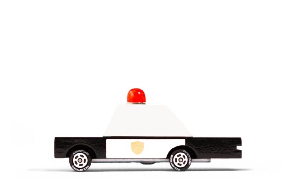 Wooden toy police car with red light
