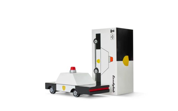 Toy police car with packaging box
