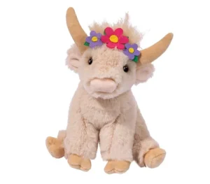 Plush bull toy with flower crown