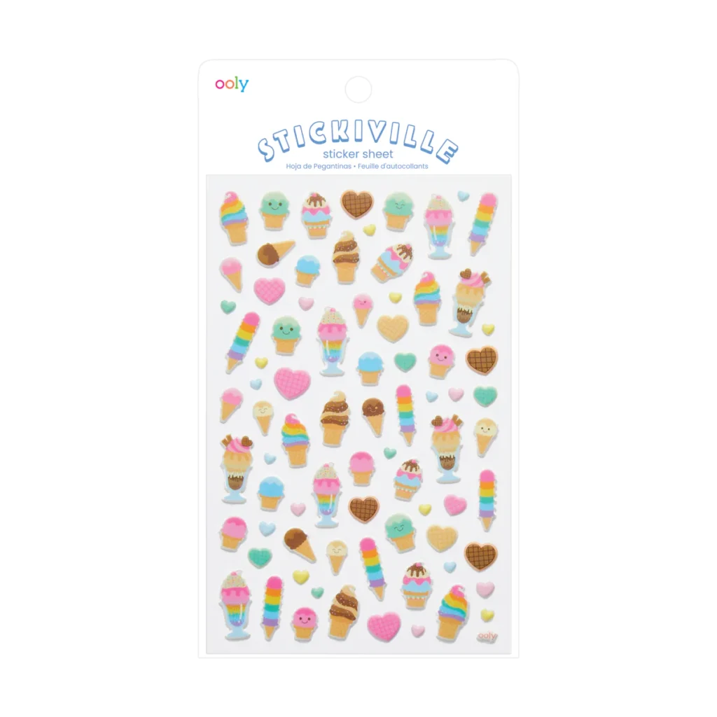 Colorful ice cream and heart sticker sheet