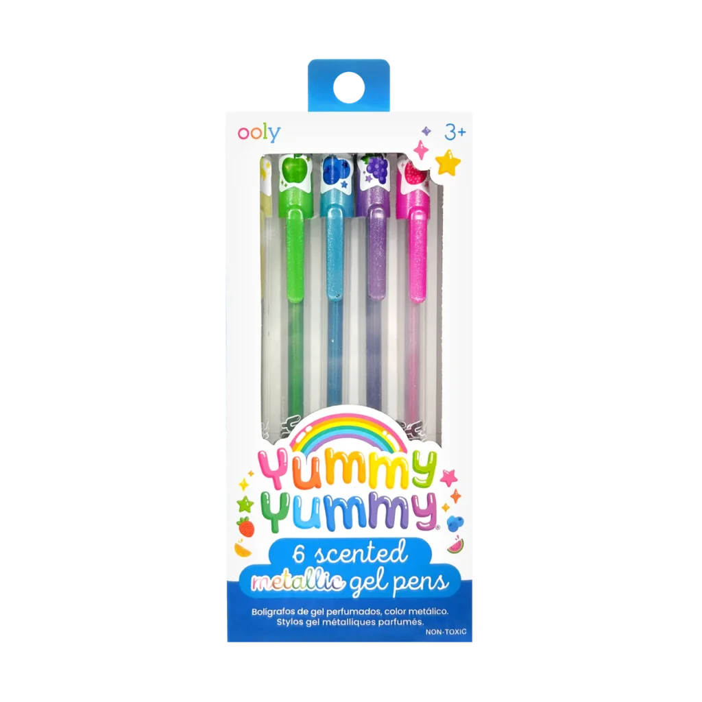 Yummy scented metallic gel pens, pack of six.